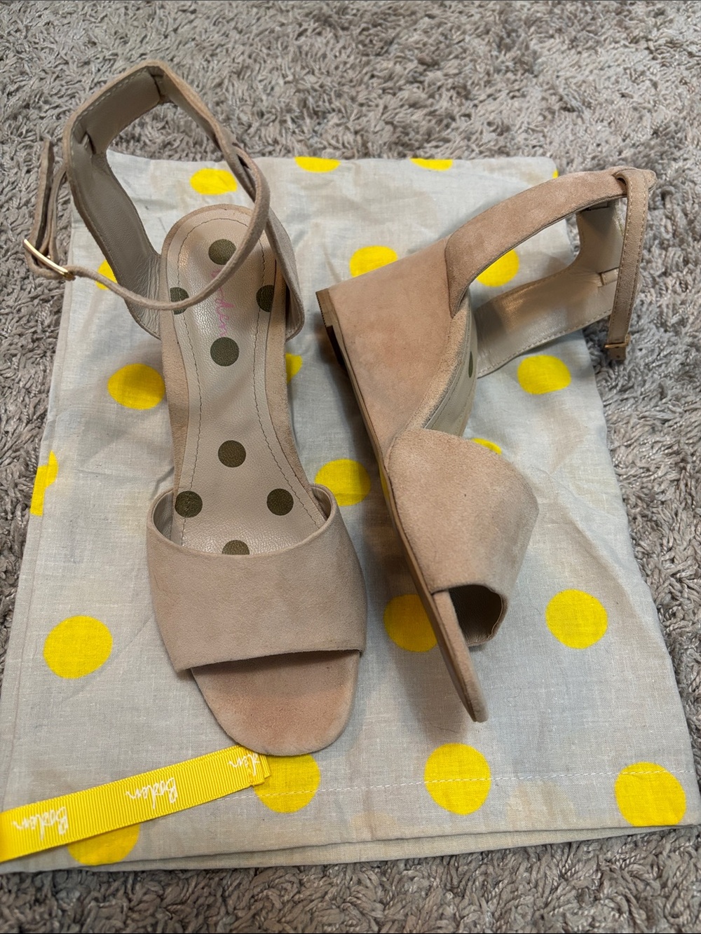Boden Suede Ankle-Strap Wedge Sandals in Nude Taupe